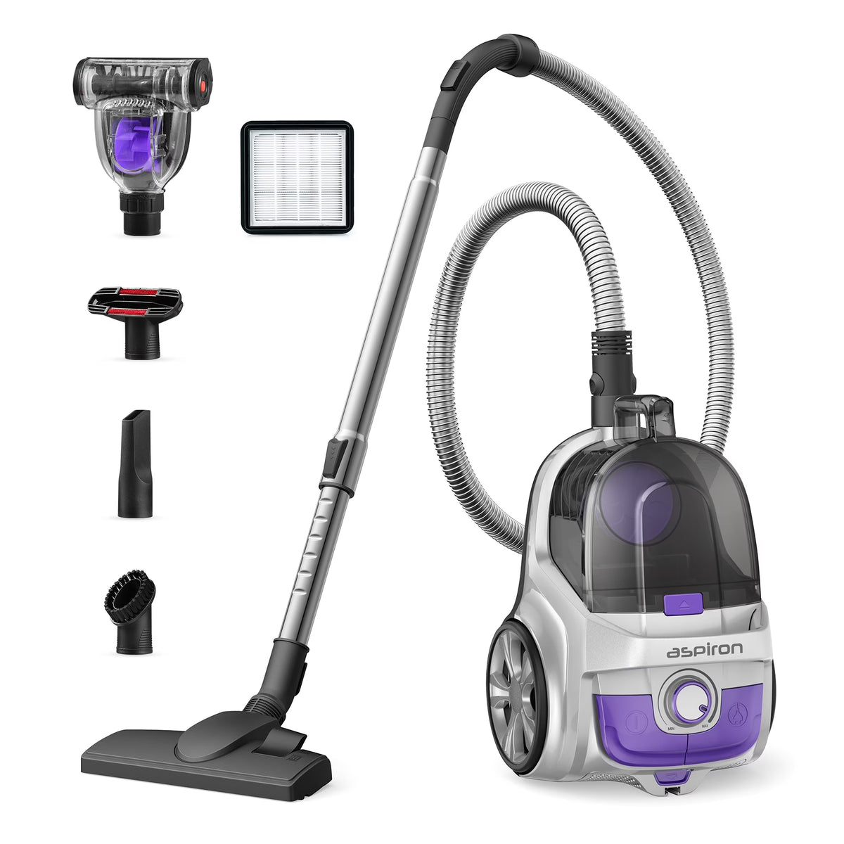 Canister Vacuum Cleaner, 30Kpa Powerful Suction, Bagless with 3.7QT Large Dust Cup, Auto Cord Rewind, HEPA Filter, 5 Attachments, Lightweight Vacuum for Pet Hair, Hard Floors & Car