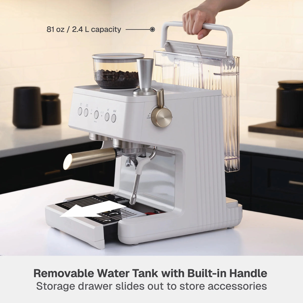 Thyme & Table Barista Grade Espresso Machine with 15-Bar Pressure, Conical Burr Grinder and Steam Wand, Sand White