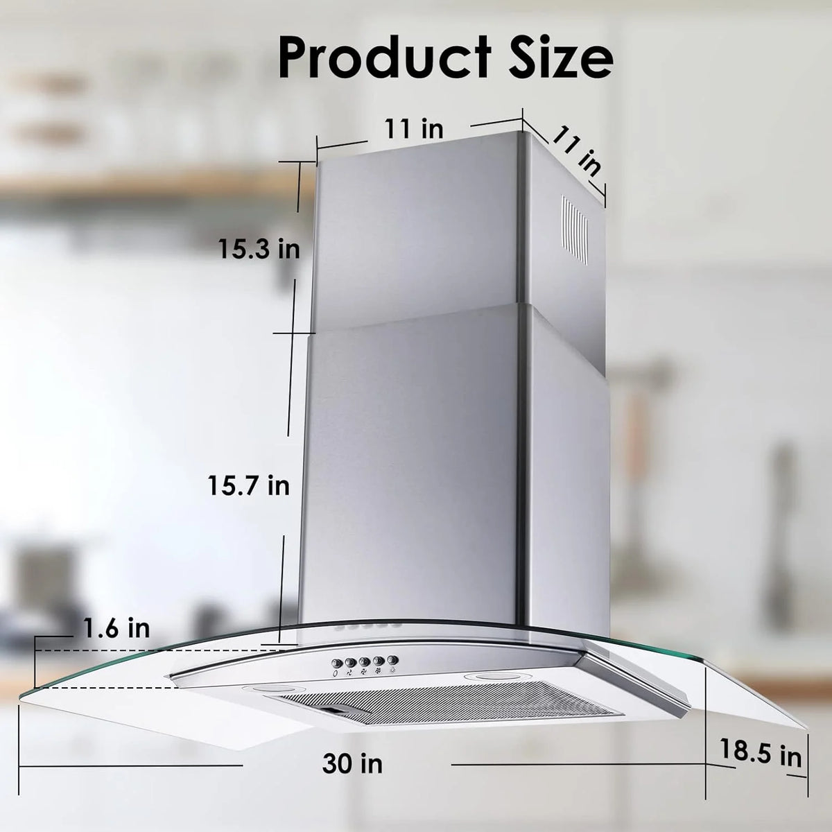 Range Hood 30 Inch, Tieasy Wall Mount Kitchen Hood with Ducted / Ductless Convertible Duct, Stainless Steel Chimney and Aluminum Filters, LED Lights, 3 Speed Fan, Push Button