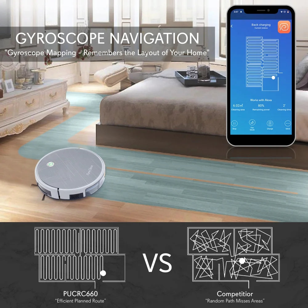 Pure Clean PUCRC660 - Smart Robot Vacuum Cleaner - Robot Cleaning Vacuum with Downloadable App and Remote Control