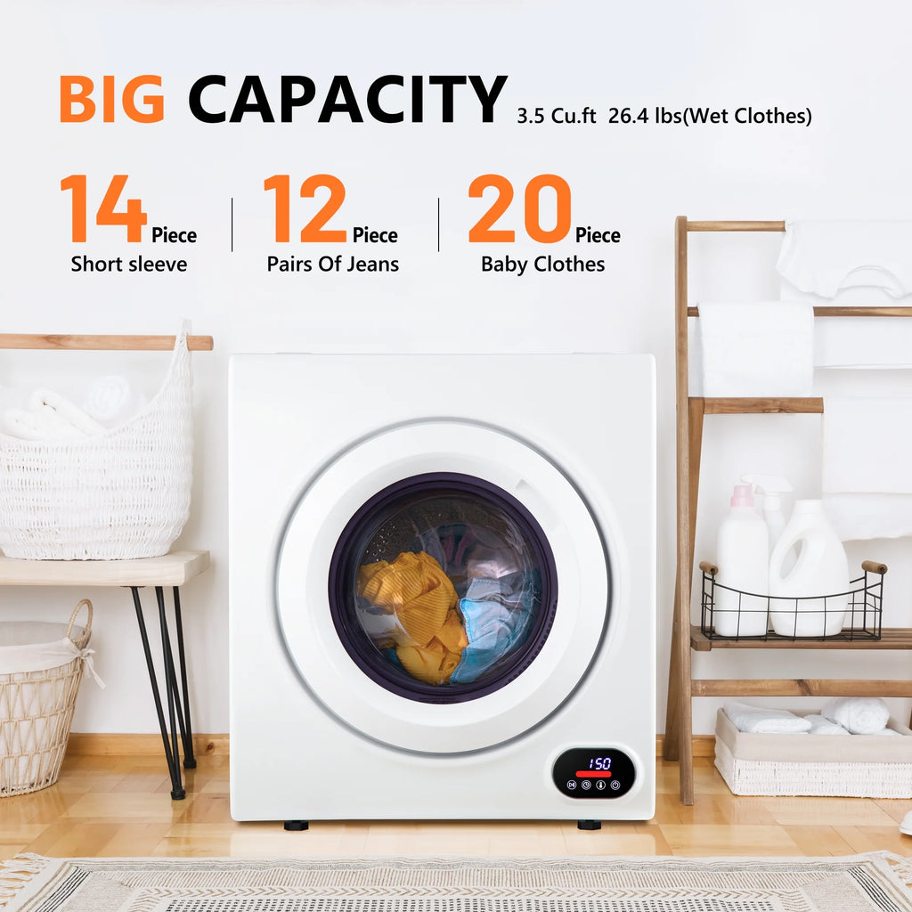 EUHOMY 1.5 Cu.Ft Portable Clothes Dryer 850W Front Load with 200 Minute Timer for Apartment Home DOE Certified, White