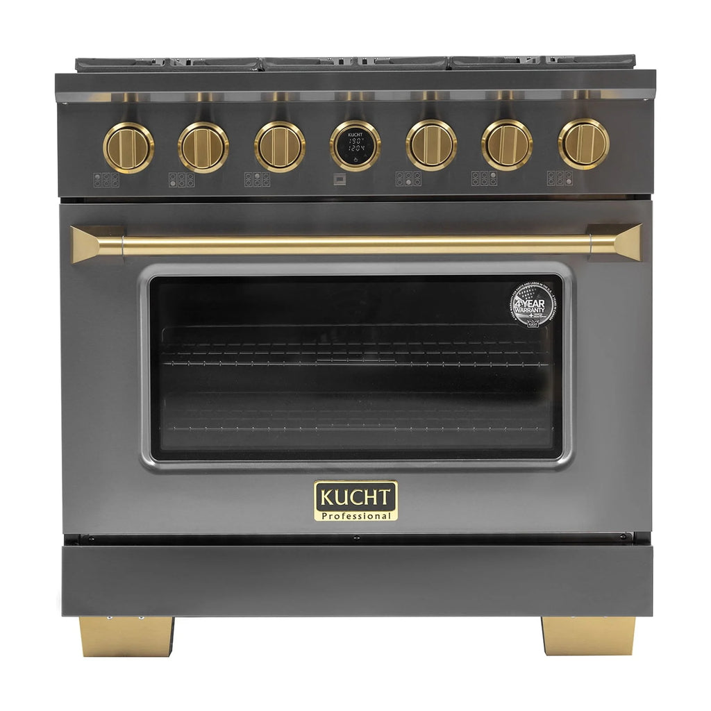 36 in. 5.2 cu. ft. Dual Fuel Range for Propane Gas in Titanium Stainless.