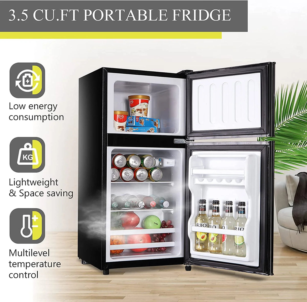 GGTB 3.0 Cu.ft Two Door Small Refrigerator with Freezer, Compact Retro Mini Refrigerator for Dorm, Office, Bar, RV, Bedroom, Red