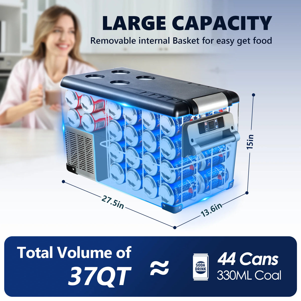 Simzlife 12 Volt Car Refrigerator, 37QT(35L) RV Refrigerator, Freezer Fridge Cooler DC & AC, for Home, Travel, Camping, Fishing, RV and Outdoor, Gray
