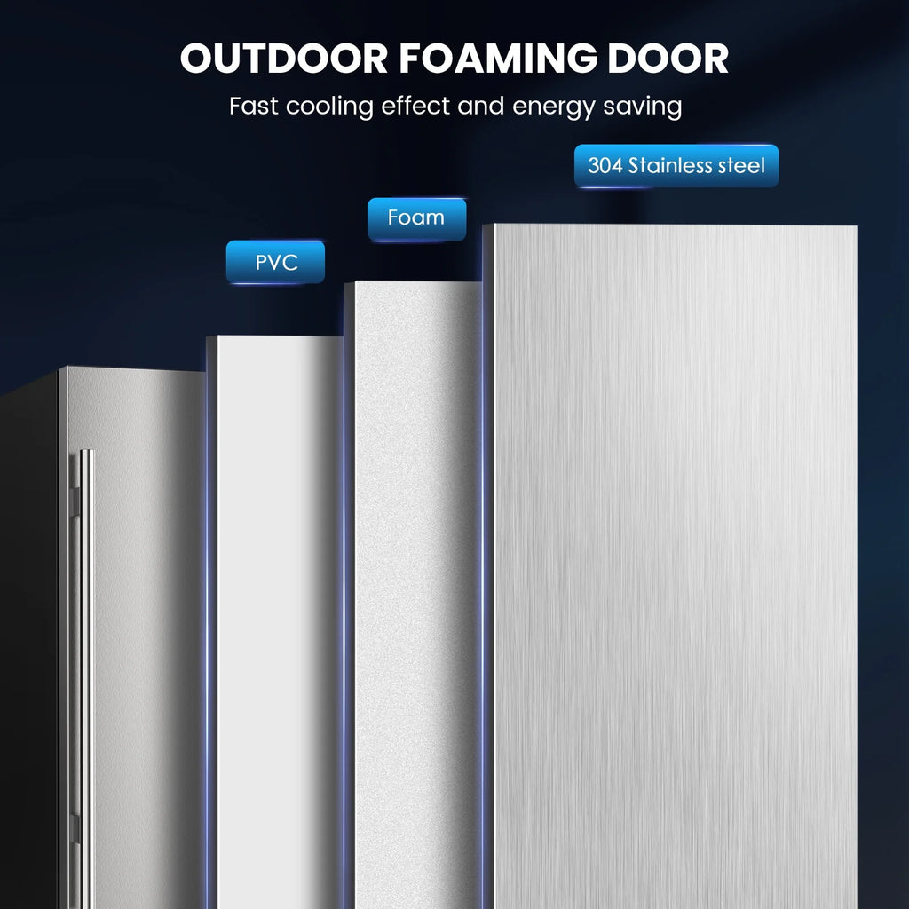 QAUSOU 24 Inch Under Counter Double Drawer Fridge, Weather Proof Stainless Steel Outdoor Beverage Refrigerator for Patio