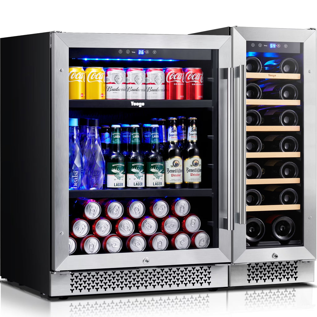 Yeego 30" Wine and Beverage Refrigerator,Two 15" Wine and Beverage Cooler Under Counter or Freestanding, Hold 33 Bottles and 80 Cans(Two Pack)