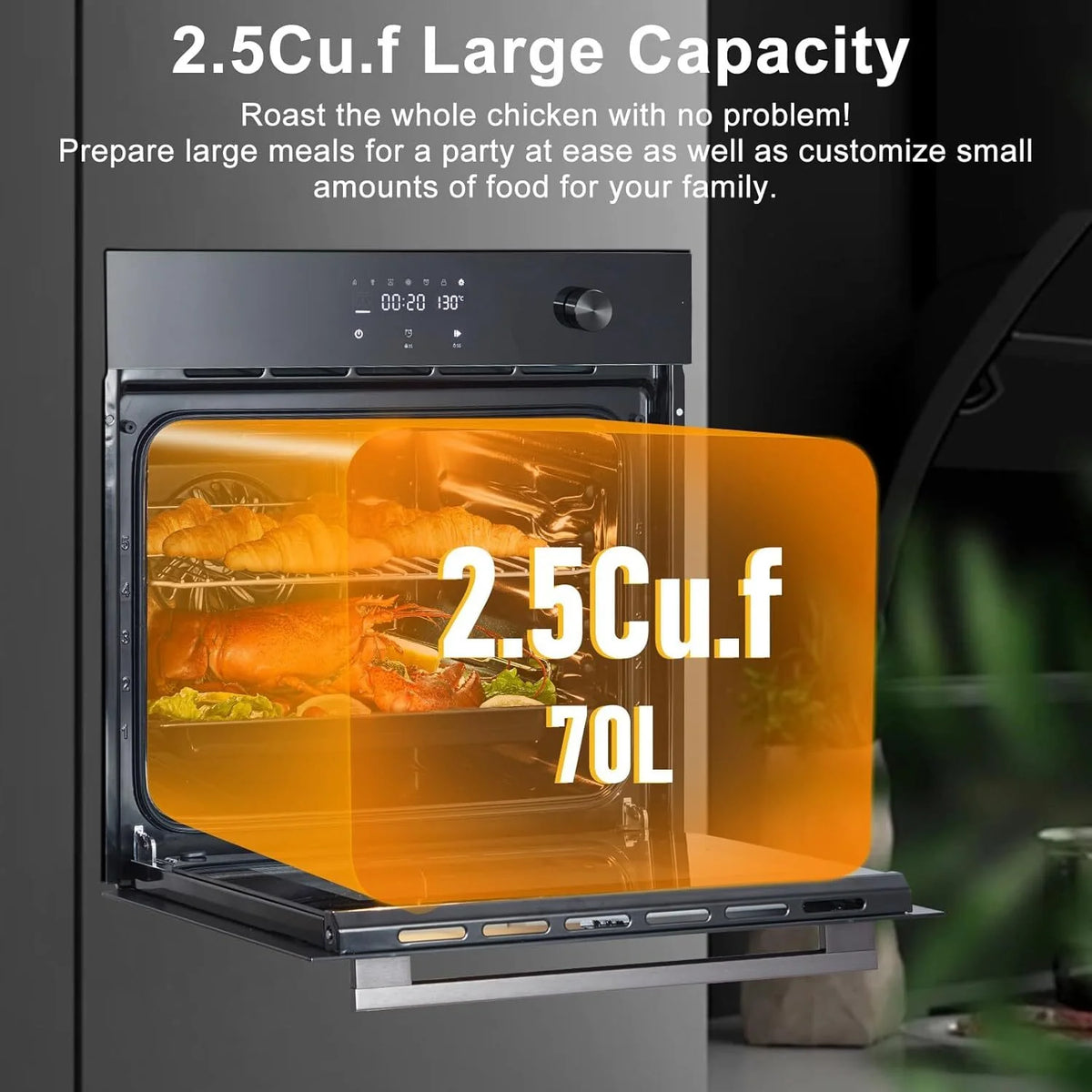 24" Single Wall Oven, 2.5Cu.ft Convection Built-in Oven, Touch Screen