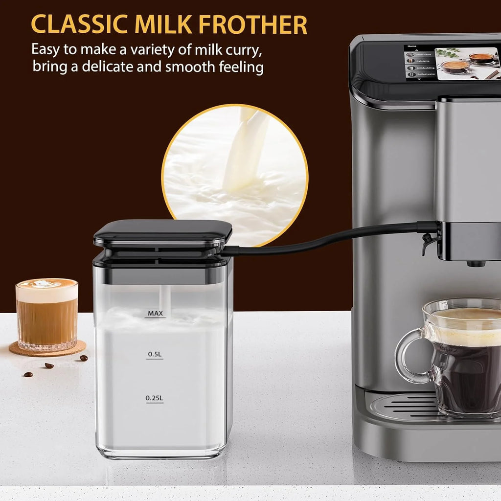 AOILE 20-Bar Dual Boiler Espresso Machine, Self-Cleaning Coffee Maker with Grinder & LCD Touch Panel