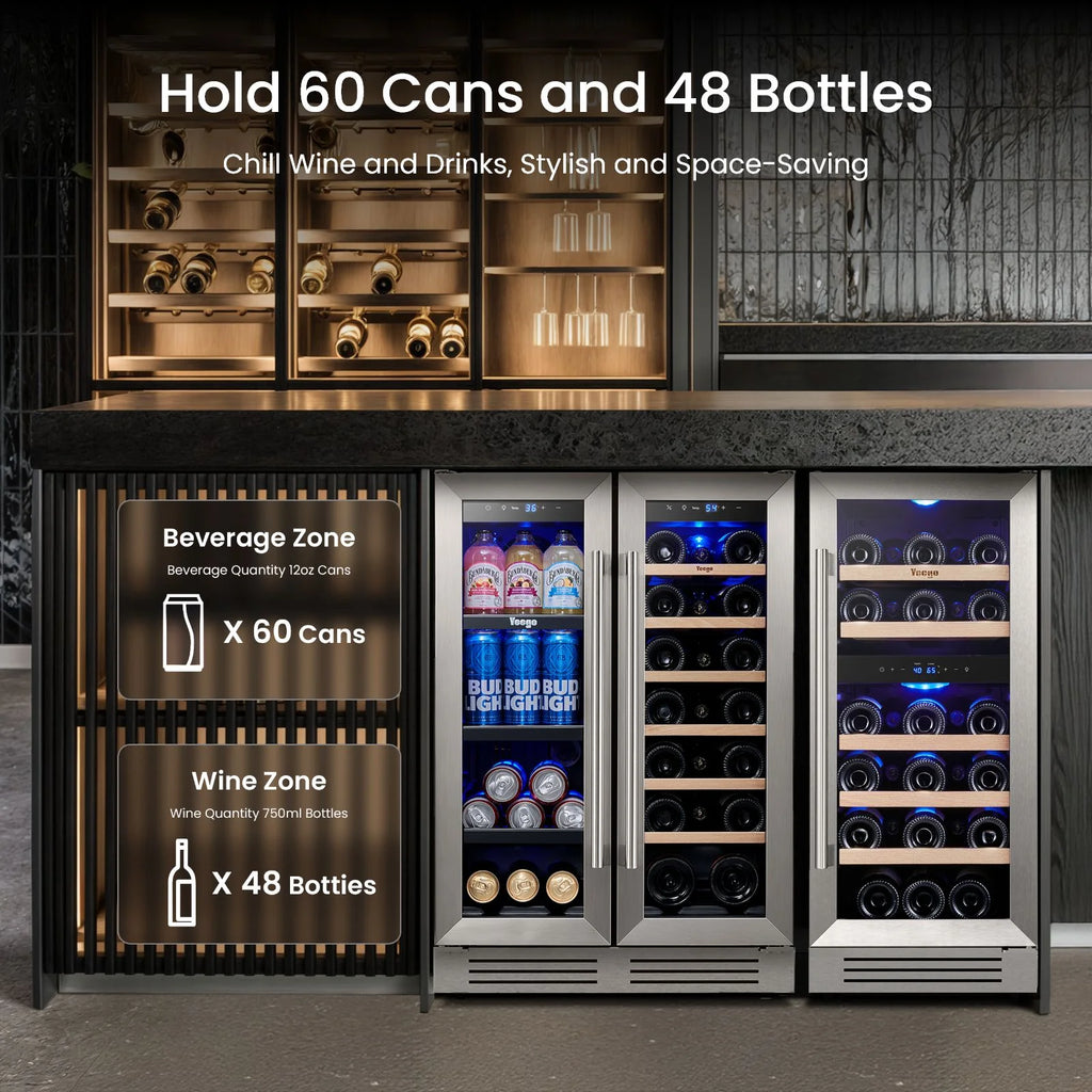 Yeego 30" Wine and Beverage Refrigerator,Two 15" Wine and Beverage Cooler Under Counter or Freestanding, Hold 33 Bottles and 80 Cans(Two Pack)