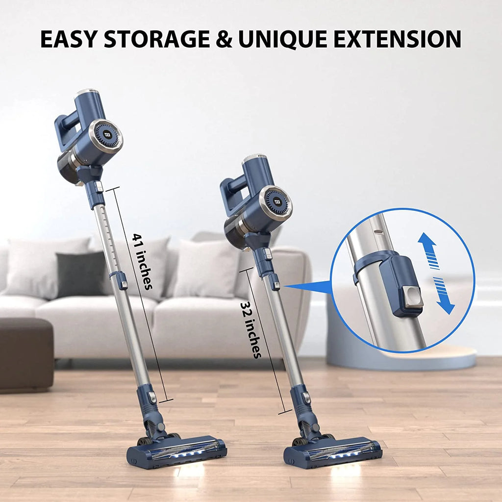 PrettyCare Cordless Vacuum Cleaner, 6-in-1 Lightweight Stick Vacuum,Self-Stand,Deep-Blue,W200-DB