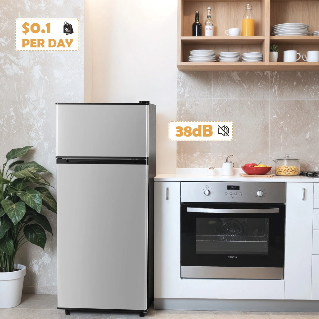 4.5 Cu.ft Mini Fridge with Freezer 2-Door Compact & 7 Settings Temperature Adijustable, Refrigerator for Dorm, Office, Bar, RV, Bedroom, Black