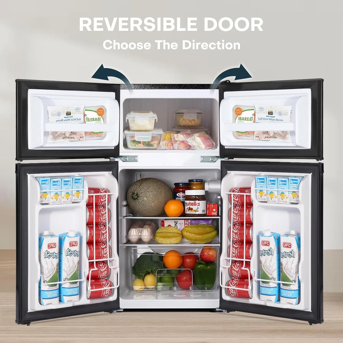 Upstreman 3.1 Cu.Ft Mini Fridge with Freezer, Double Door Small Fridge, Dorm Essentials, Adjustable Thermostat, Energy Saving, Mini Refrigerator for Office, Dorm,Bedroom, Stainless