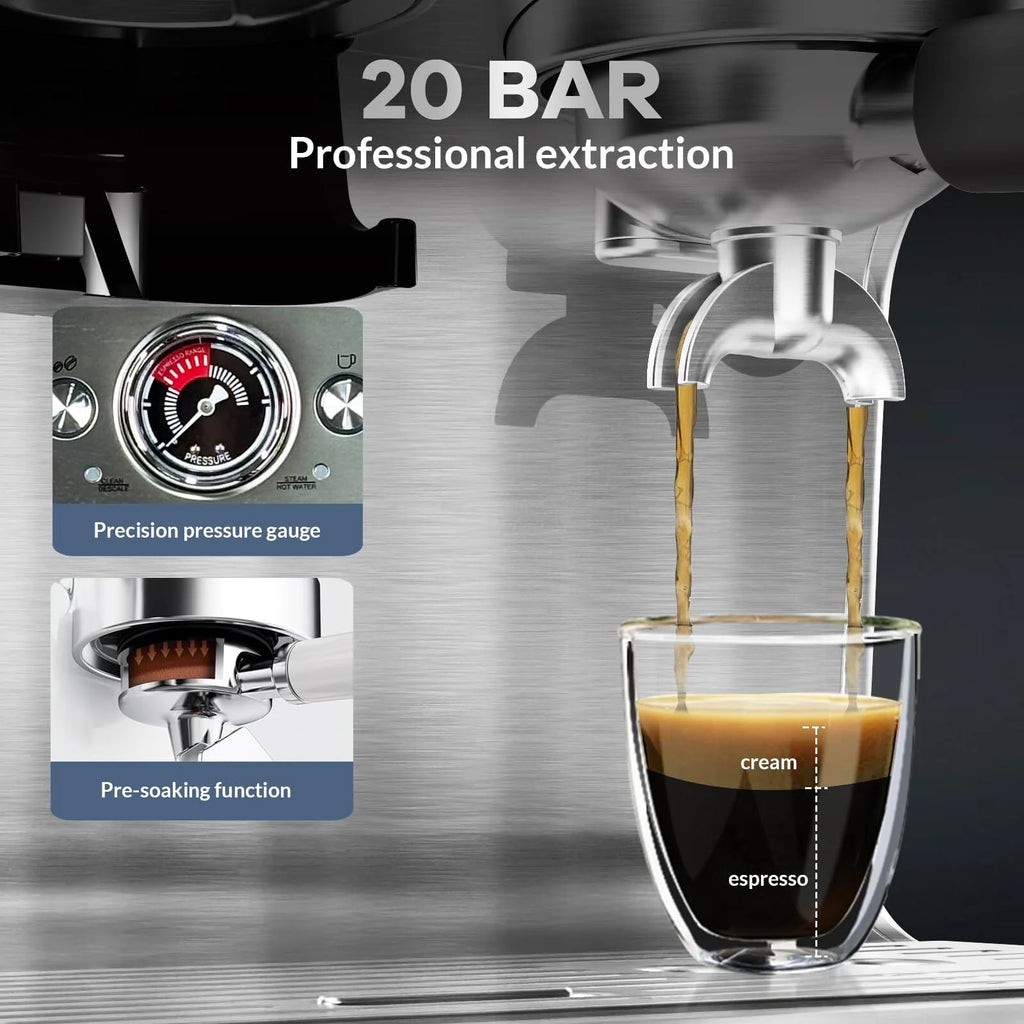 Espresso Machine with Built-in Grinder,Italian ULKA 15 Bar Espresso Machine - 85oz Water Tank, Dual PID Control, Milk Frother & Auto-Cleaning for Perfect Lattes and Cappuccinos
