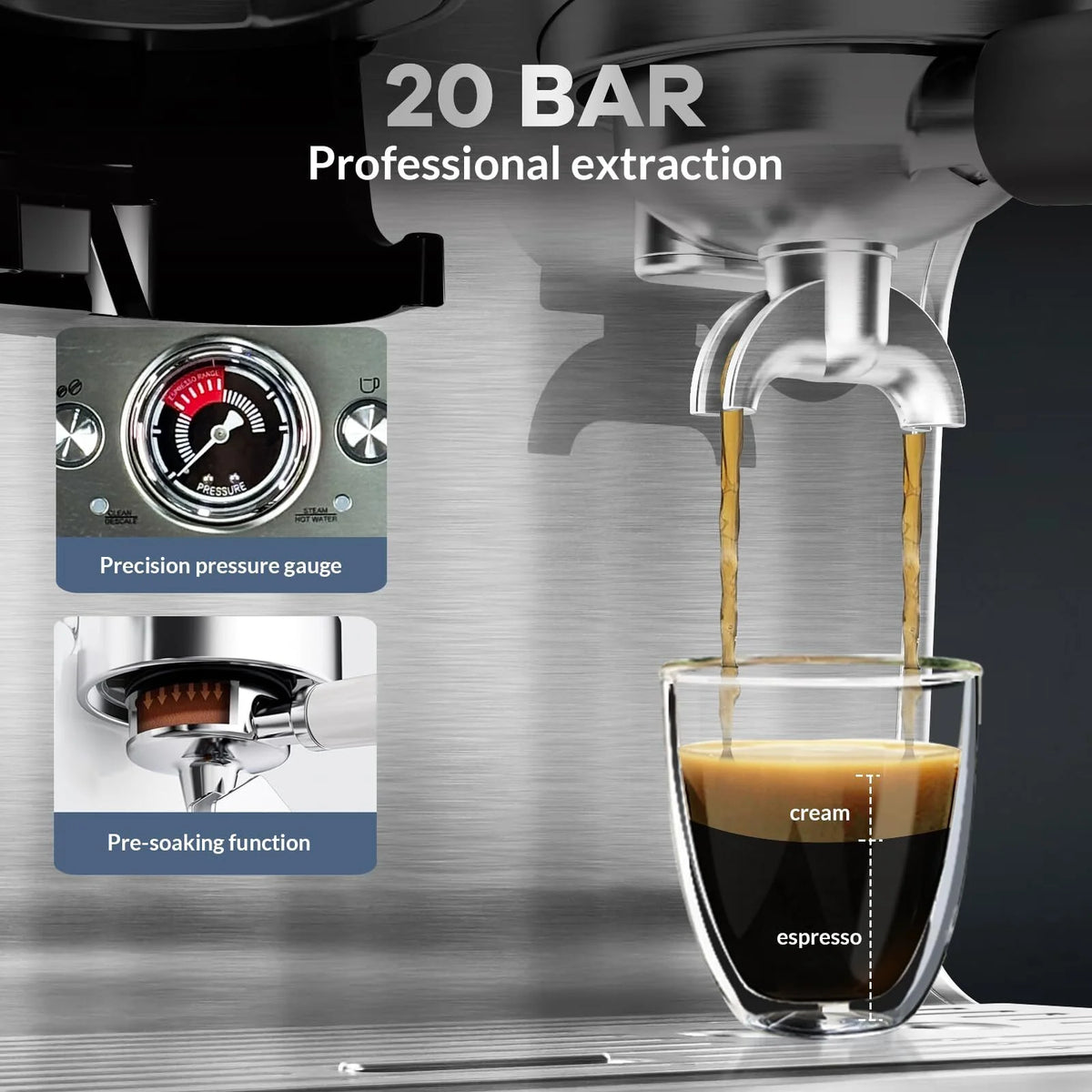 Espresso Machine with Built-in Grinder,Italian ULKA 15 Bar Espresso Machine - 85oz Water Tank, Dual PID Control, Milk Frother & Auto-Cleaning for Perfect Lattes and Cappuccinos