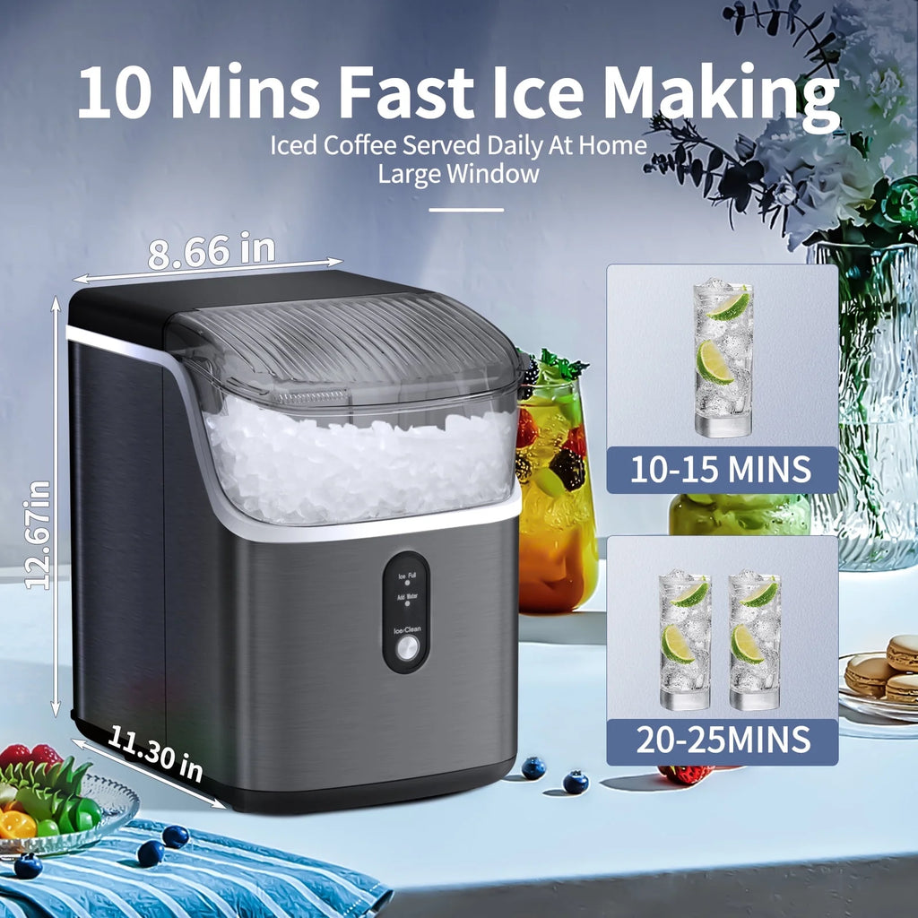 Moifoi Nugget Ice Maker Countertop, Portable Ice Machine with Self-Cleaning Function, 35lbs/24H, Easy Operation, Silver