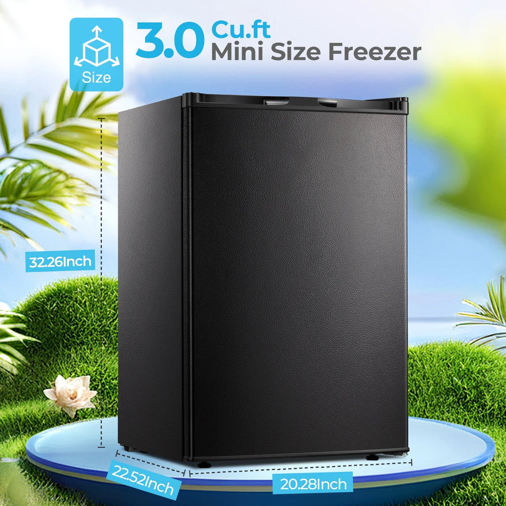 WAA 3.0 Cu.ft Small Freezer, Mini Upright Freezer with Adjustable Thermostat, Removable Shelves, Reversible Single Door, for Bedroom/Home/Dorms/Apartment, Silver