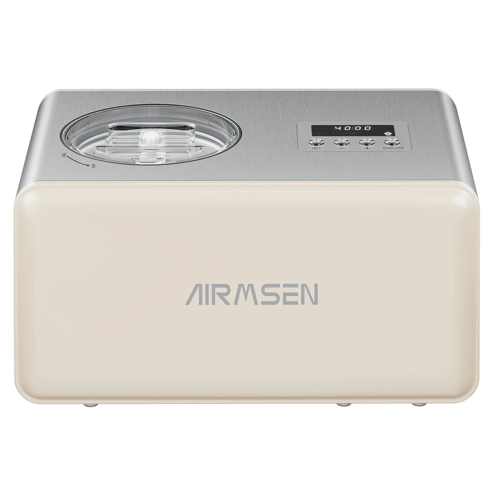 AIRMSEN 2.1 Qt Ice Cream Maker, No Pre-Freezing Electric Ice Cream Machine with Compressor and LCD Timer for Gelato, Frozen Yogurt, Sorbet, White
