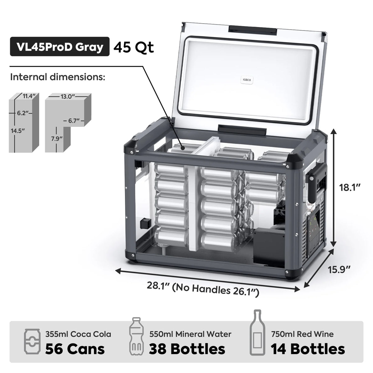 VL45 Pro Dual Zone 45QT Portable Cooler Grey