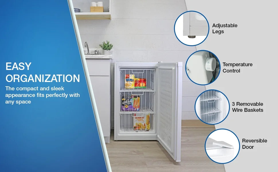 Koolatron Compact Upright Freezer, 3.1 cu ft (88L) White Manual Defrost