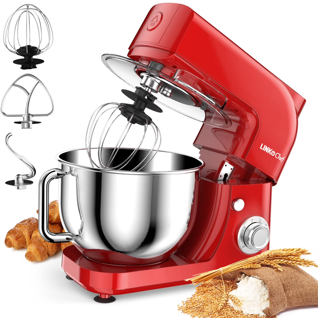 LINKChef Stand Mixer, 5.3QT 800W 6+P Speeds with Whisk, Dough Hook and Beater (White)