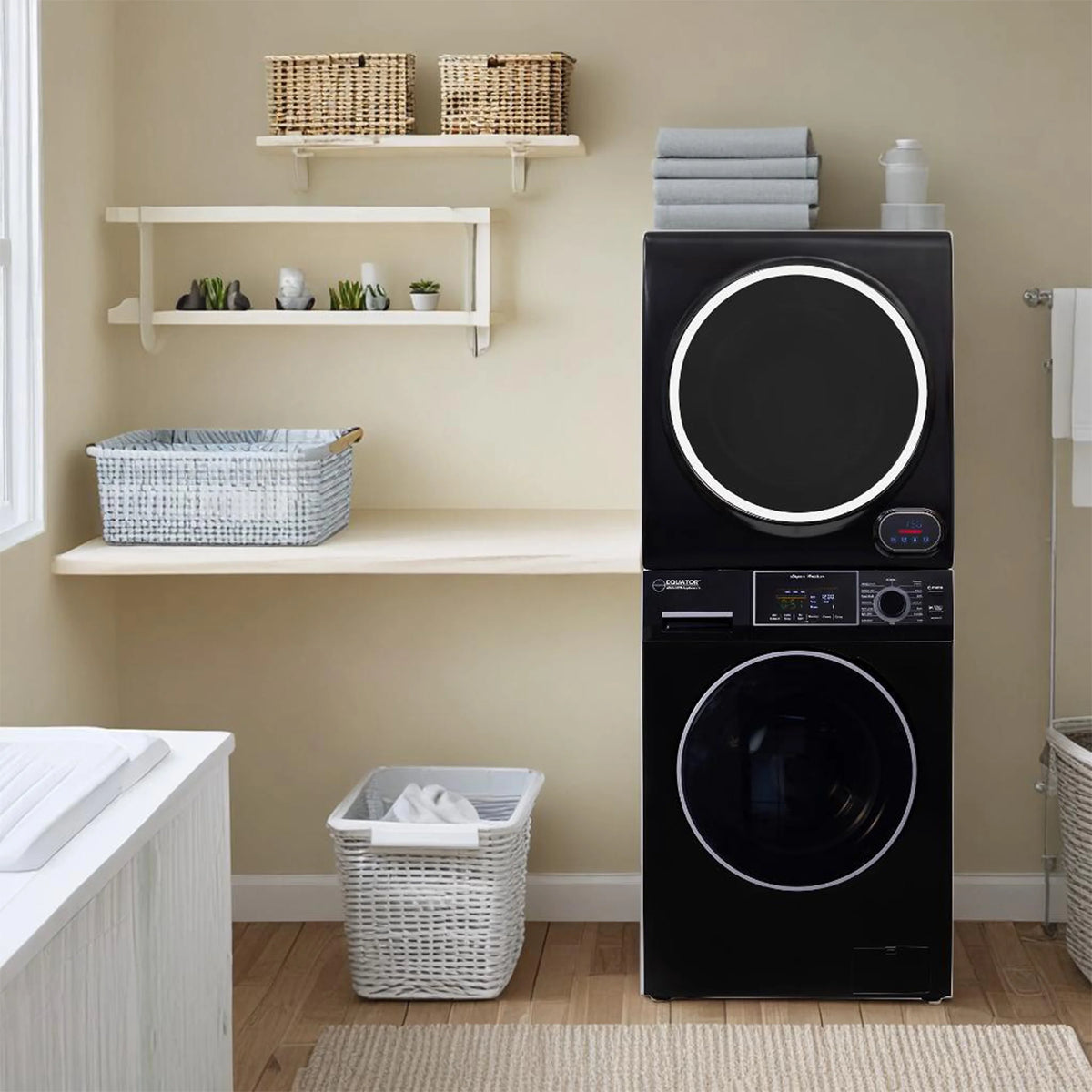 Equator 110V 1.6 cf Washer w/ Pet Cycle & 110V 3.5cf Vented Digital Sensor Dryer in Black