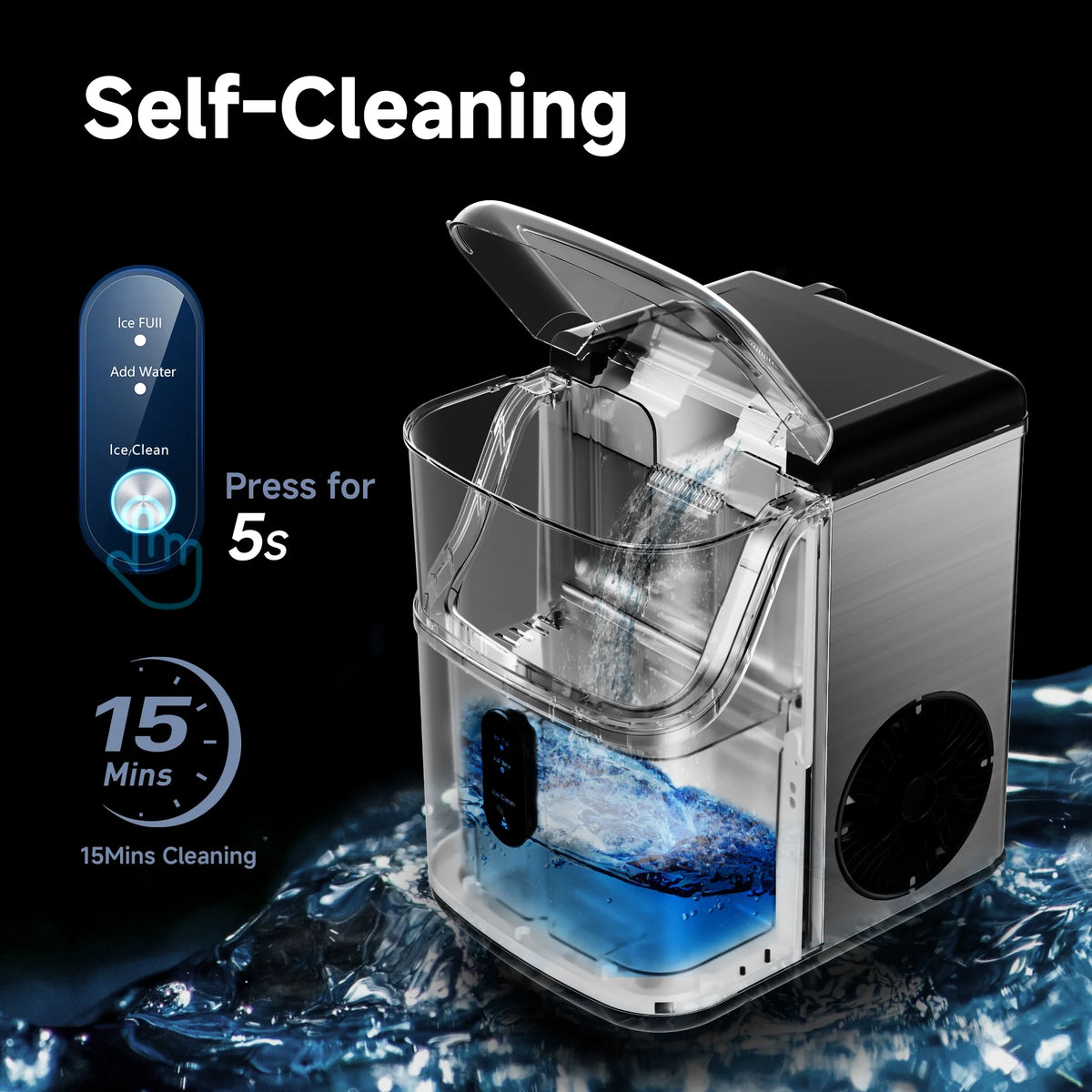 EUHOMY 34.5 lbs Nugget Ice Maker Portable Countertop, Ice Maker Machine with Self Cleaning