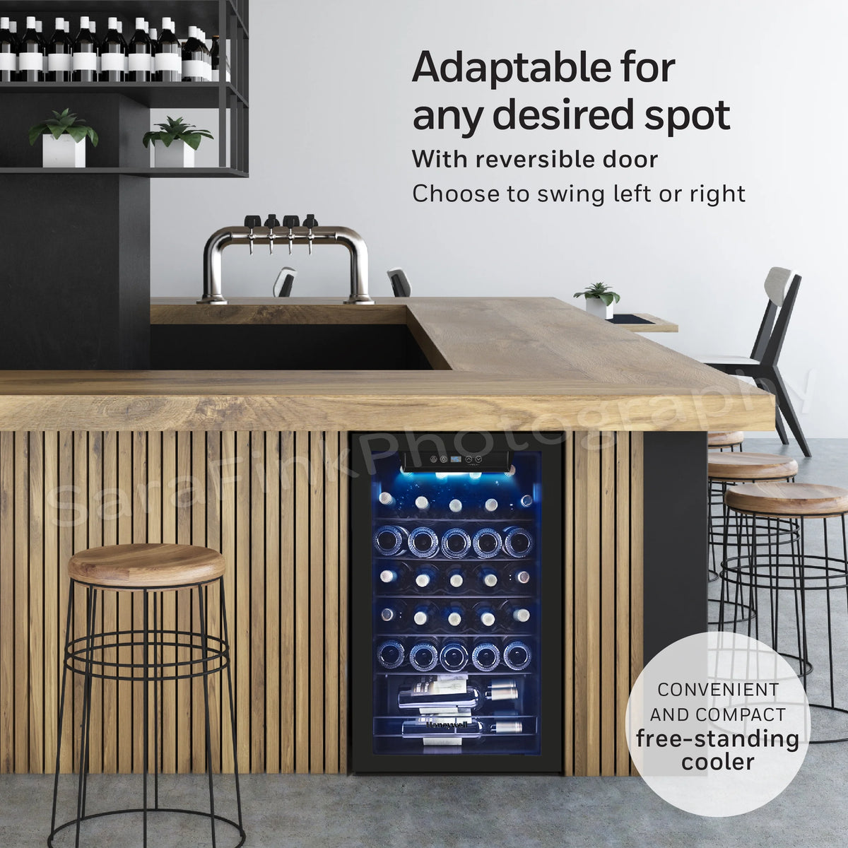 Honeywell 34 Bottle Compressor Wine Cooler, Large Freestanding Wine Cellar for Red, White, Champagne, Digital Temperature Control, Stainless Steel