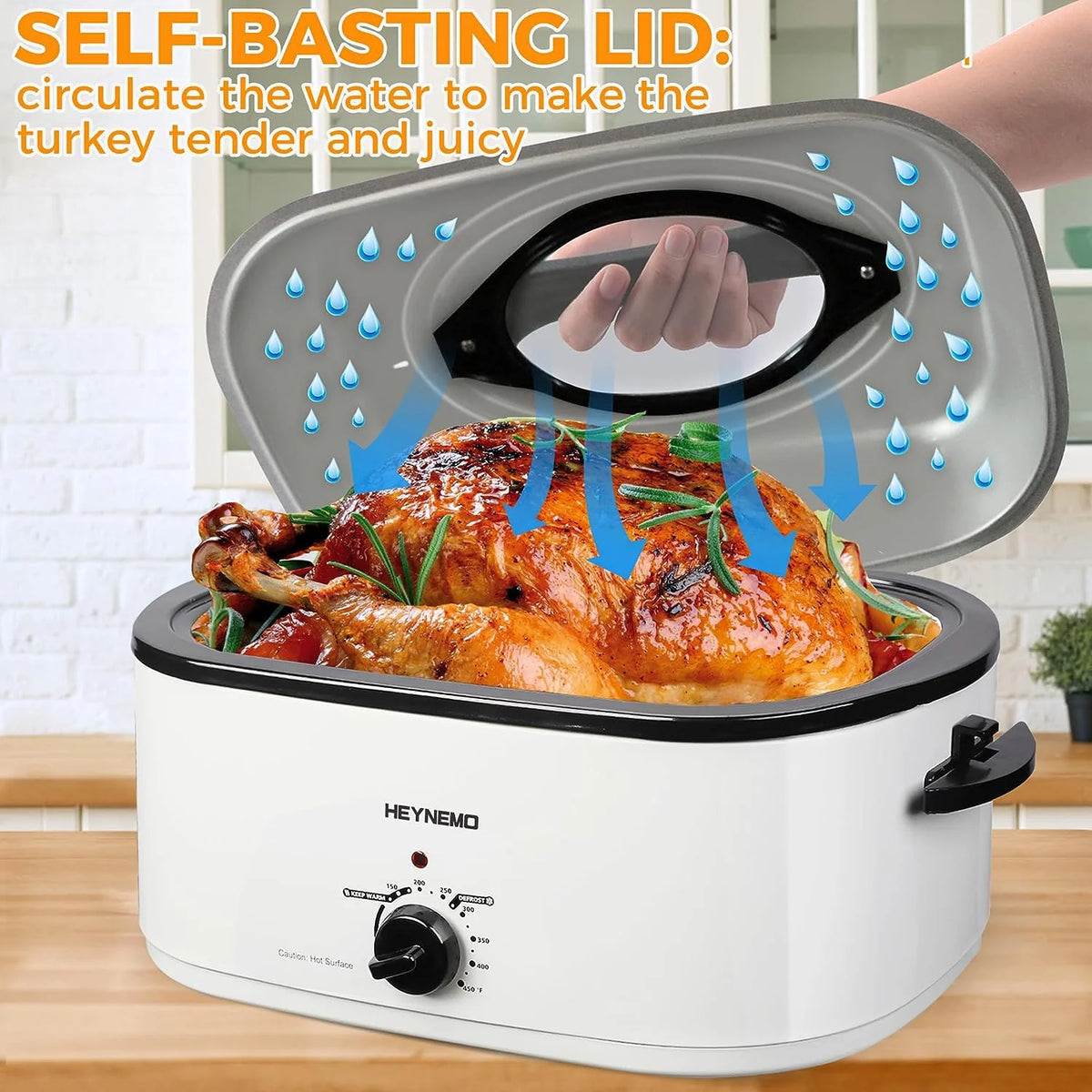Superjoe 26QT Electric Roaster Oven, Stainless Steel, Self-Basting Lid Removable Insert Pot, Black