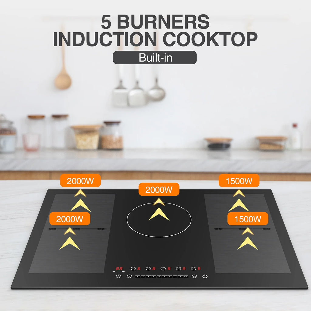 VBGK Induction Cooktop 30 inch 5 Burner Electric Hot Plate for Cooking Electric Induction Cooktop 240v, 99 Minutes Timer and Auto Shutdown Induction Burner,Child Lock