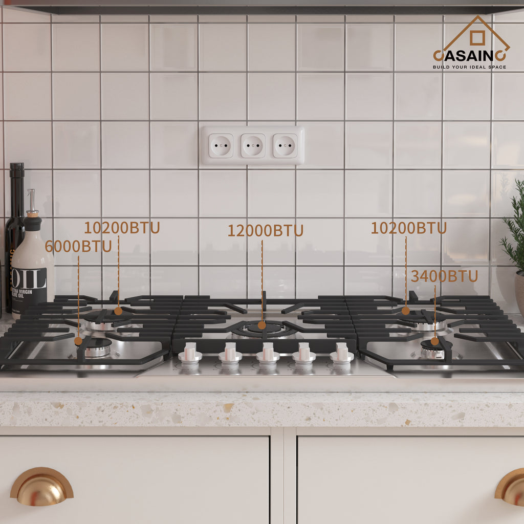 CASAINC 36" Recessed Natural Gas Cooktop with 5 Burners and Liquid Propane Conversion Kit, Stainless Steel