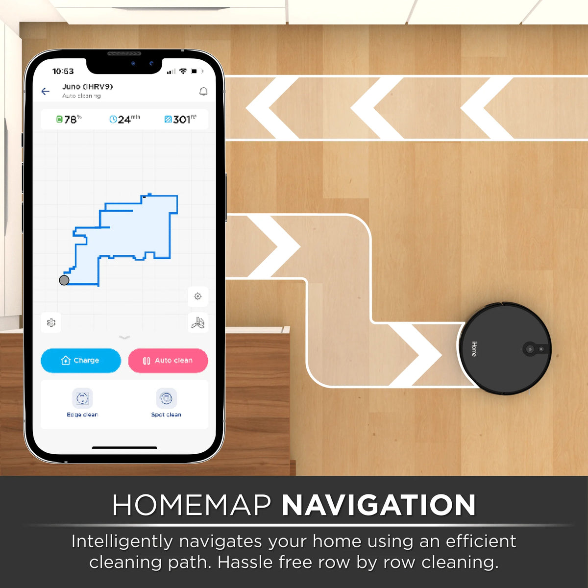 iHome AutoVac Eclipse Robot Vacuum with Mapping Technology, Ultra Strong Suction, 120 Min Runtime, App Connectivity
