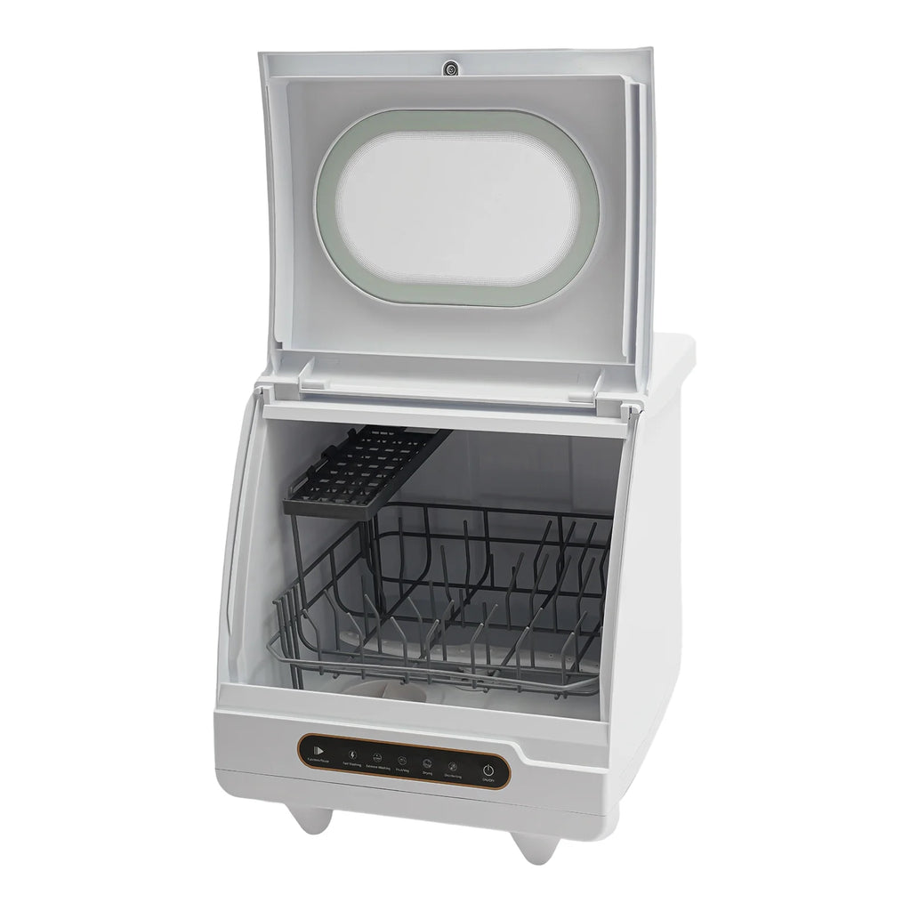 Flip-top Dishwasher White 5 intelligent washing functions Portable Countertop Dishwasher Compact  Low Noise Mini Dishwasher with Water Tank Leak-Proof Dry