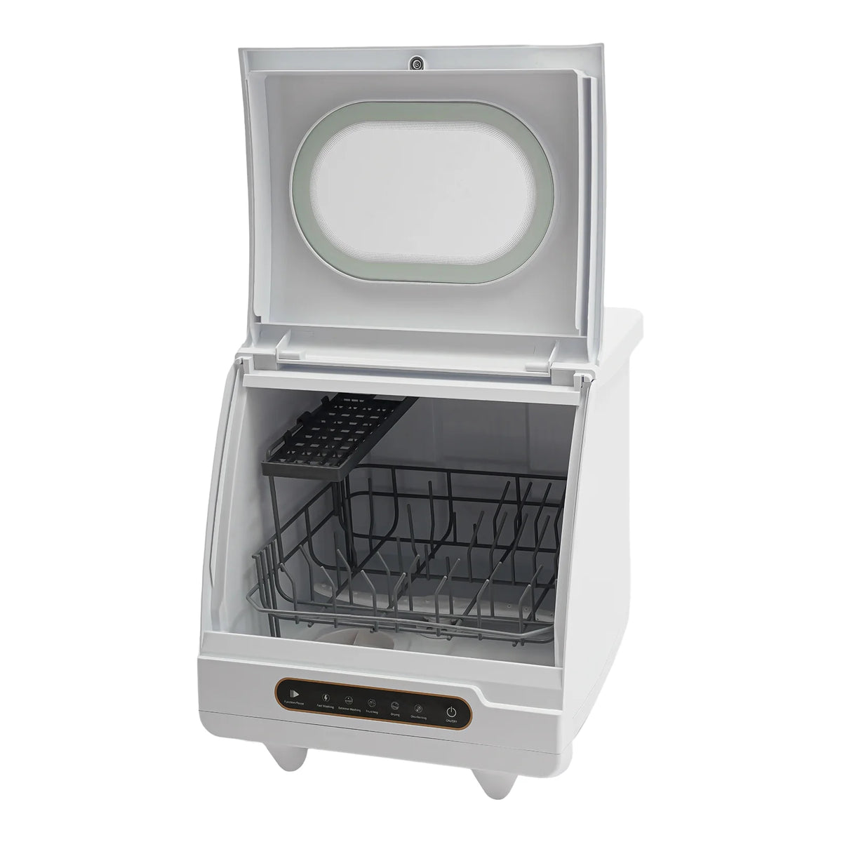 Flip-top Dishwasher White 5 intelligent washing functions Portable Countertop Dishwasher Compact  Low Noise Mini Dishwasher with Water Tank Leak-Proof Dry