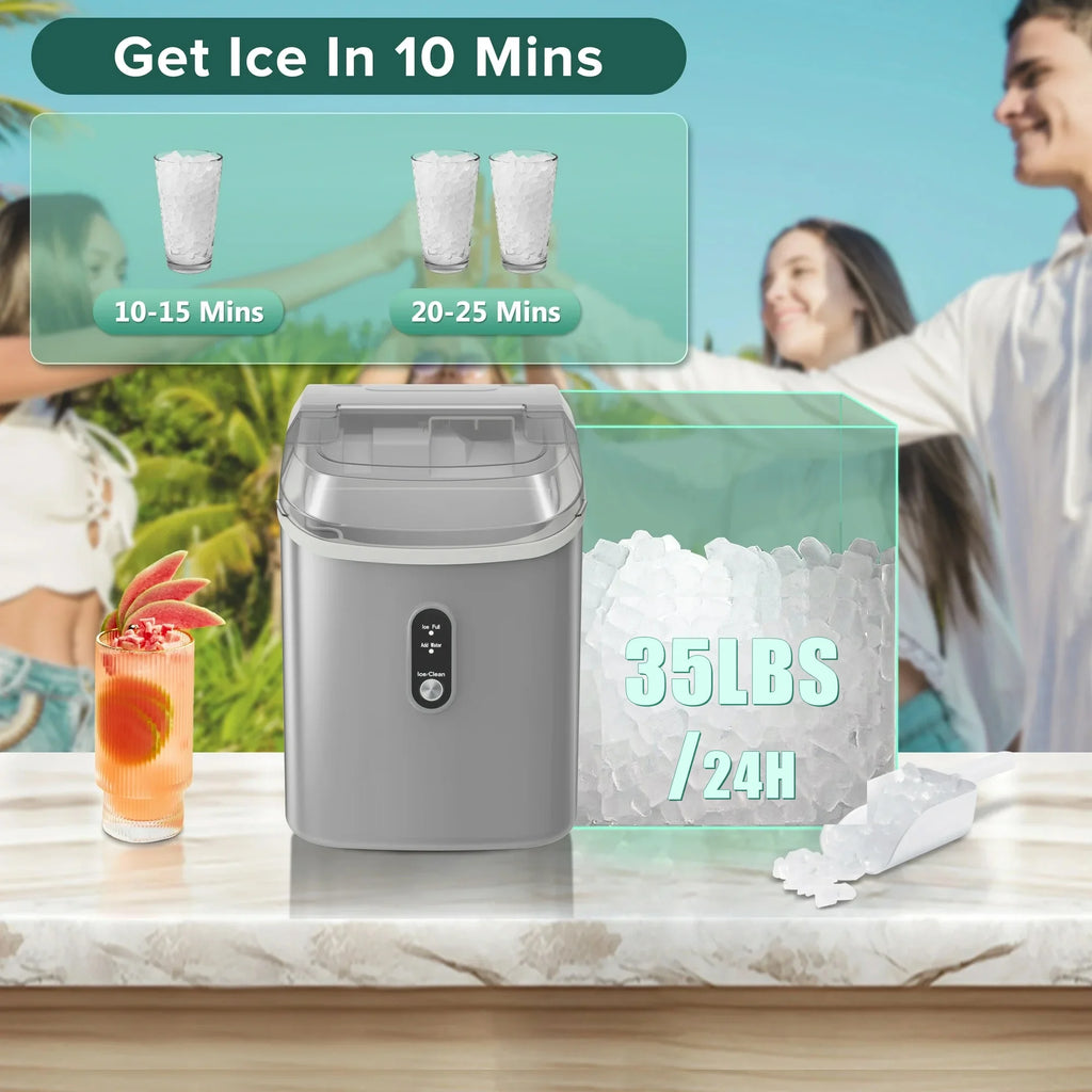 KISSAIR Nugget Ice Maker Countertop with Soft Chewable Pellet Ice, Portable Ice Machine with Handle, 35lbs/24H, Grey