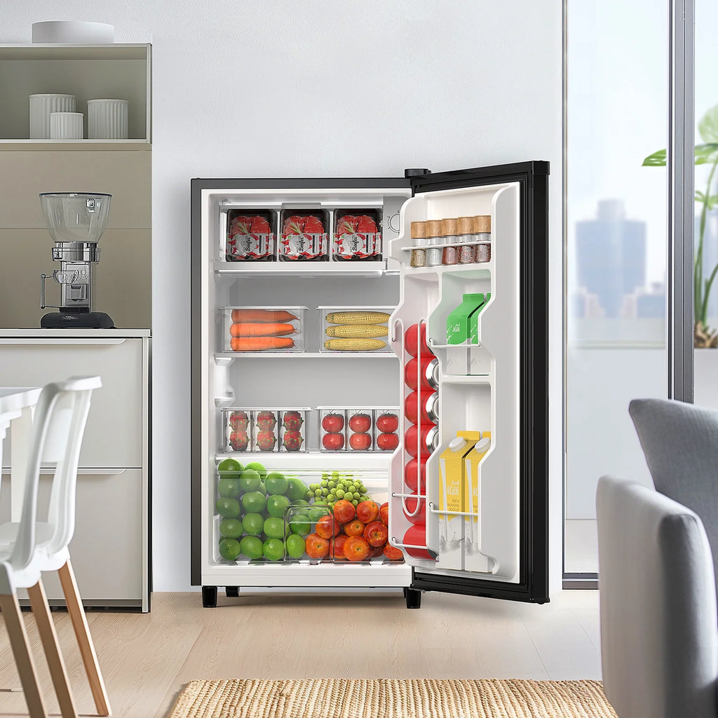 CONCETTA Mini Fridge With Freezer 3.2 Cu.Ft Single Door Adjustable Thermostat, Low Noise, For Bedroom, Office, Dorm, Black