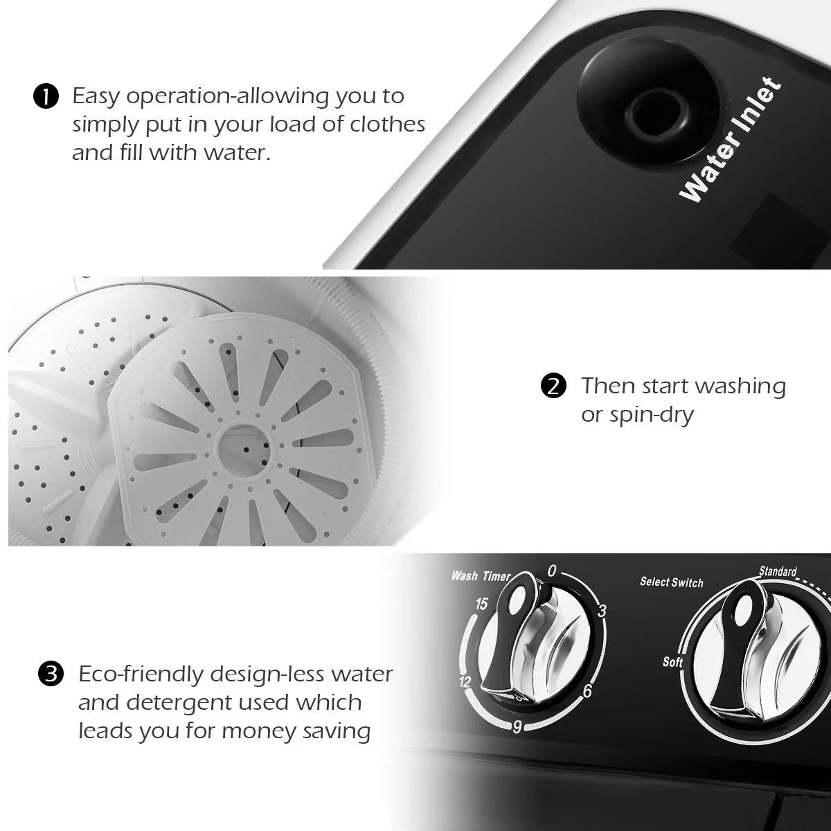 Gymax Compact Mini Twin Tub 8lbs Washing Machine Washer Spinner