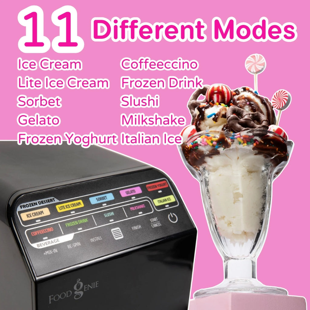Food Genie: Dessert Station - Black - 11-In-1 Ice Cream & Frozen Treat Maker, (3) 16oz Tubs, Create Sorbet-Milkshakes-Drinks & More, Dual-Drive Motors
