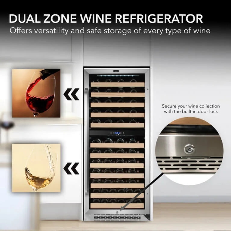 Whynter 24 inch Wine Cooler Refrigerator, 46 Bottle Wine Fridge, Freestanding & Built-in with Reversible Glass Door