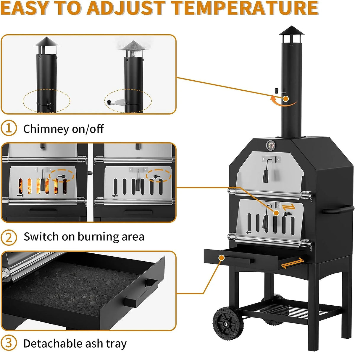 ELPOSUN Outdoor Pizza Oven Wood Fire Pizza Maker Grill w/ Pizza Stone & Waterproof Cover
