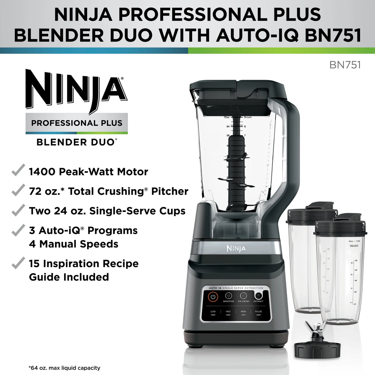 Ninja 1500 W 72 oz Blender, Black