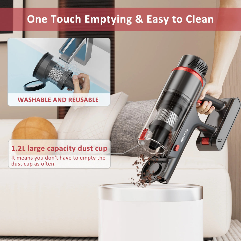 PrettyCare Cordless Vacuum Cleaner Lightweight Stick Vacuum 38kPa with 45min Runtime for Carpet Hard Floors Cleaner Pet Hair P2