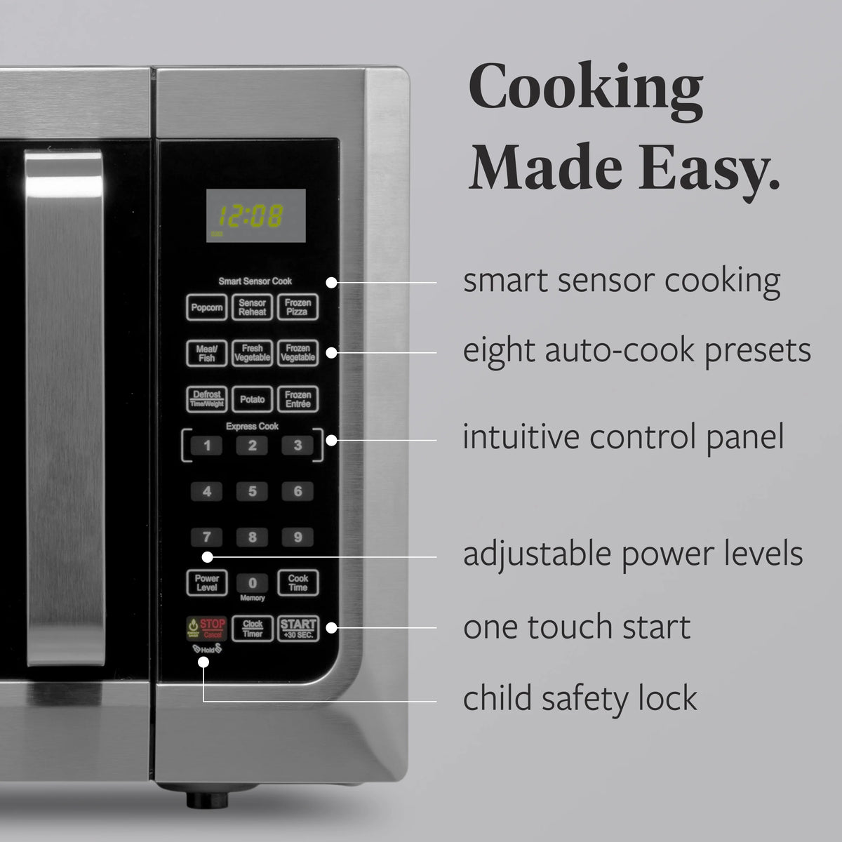 Farberware Countertop Microwave Ov 1100 Watts, 2.2 cu ft - Smart Sensor With LED Lighting and Child Lock - Perfect for Apartments and Dorms - Easy Clean Black Interior, Stainless Steel