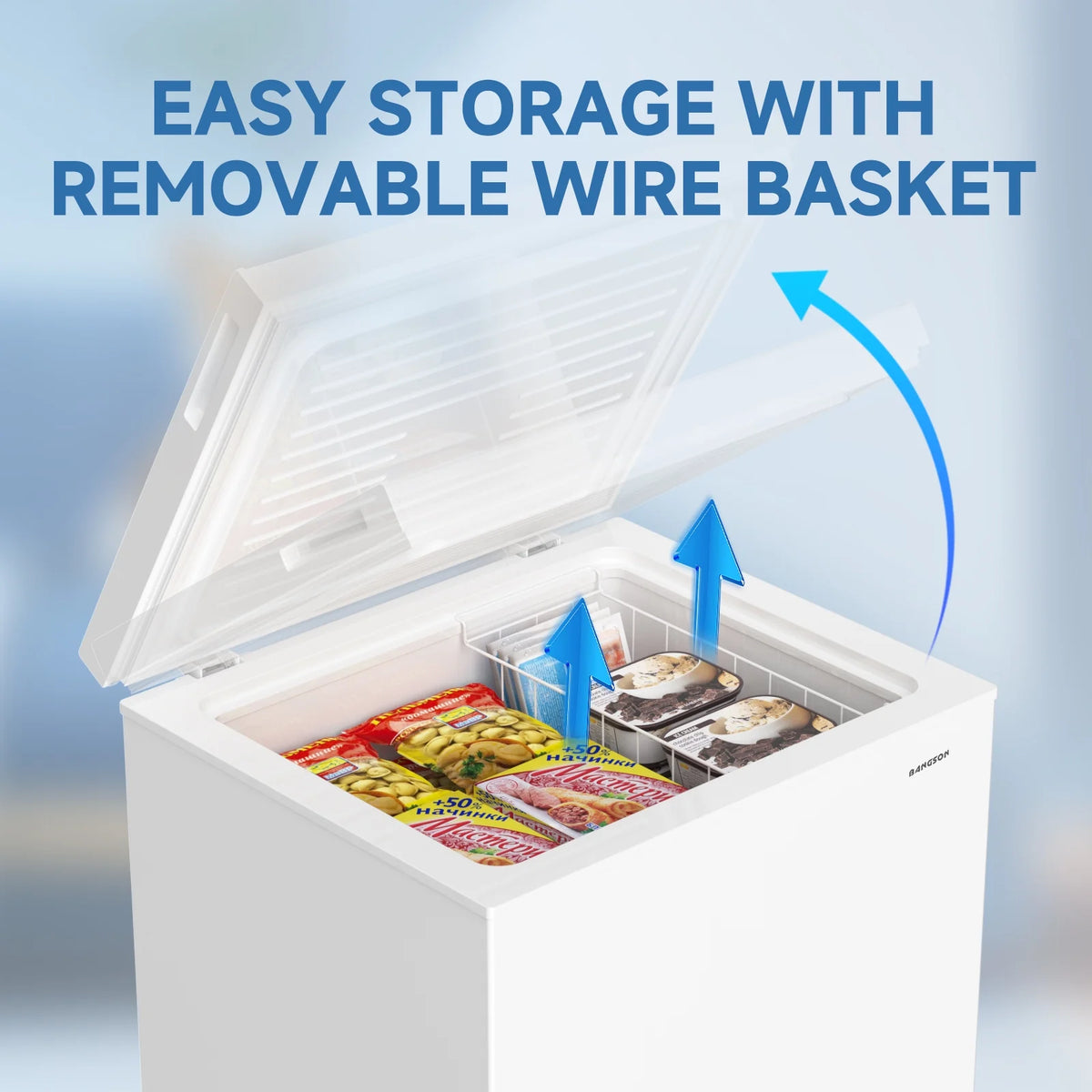 BANGSON Chest Freezer, Deep Freezer 5.0 Cu. Ft with Removable Basket, Adjustable Thermostat Mini Freezer, Ideal for Apartment/Kitchen/Office