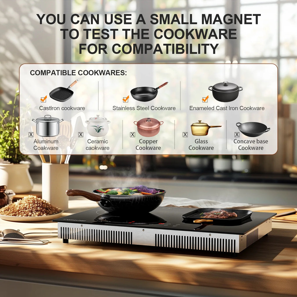 Double Induction Cooktop 1800W Induction Stove Top 2 Burners for Cooking, Sumaki Built-in Electric Cooktops With 9 Power Levels