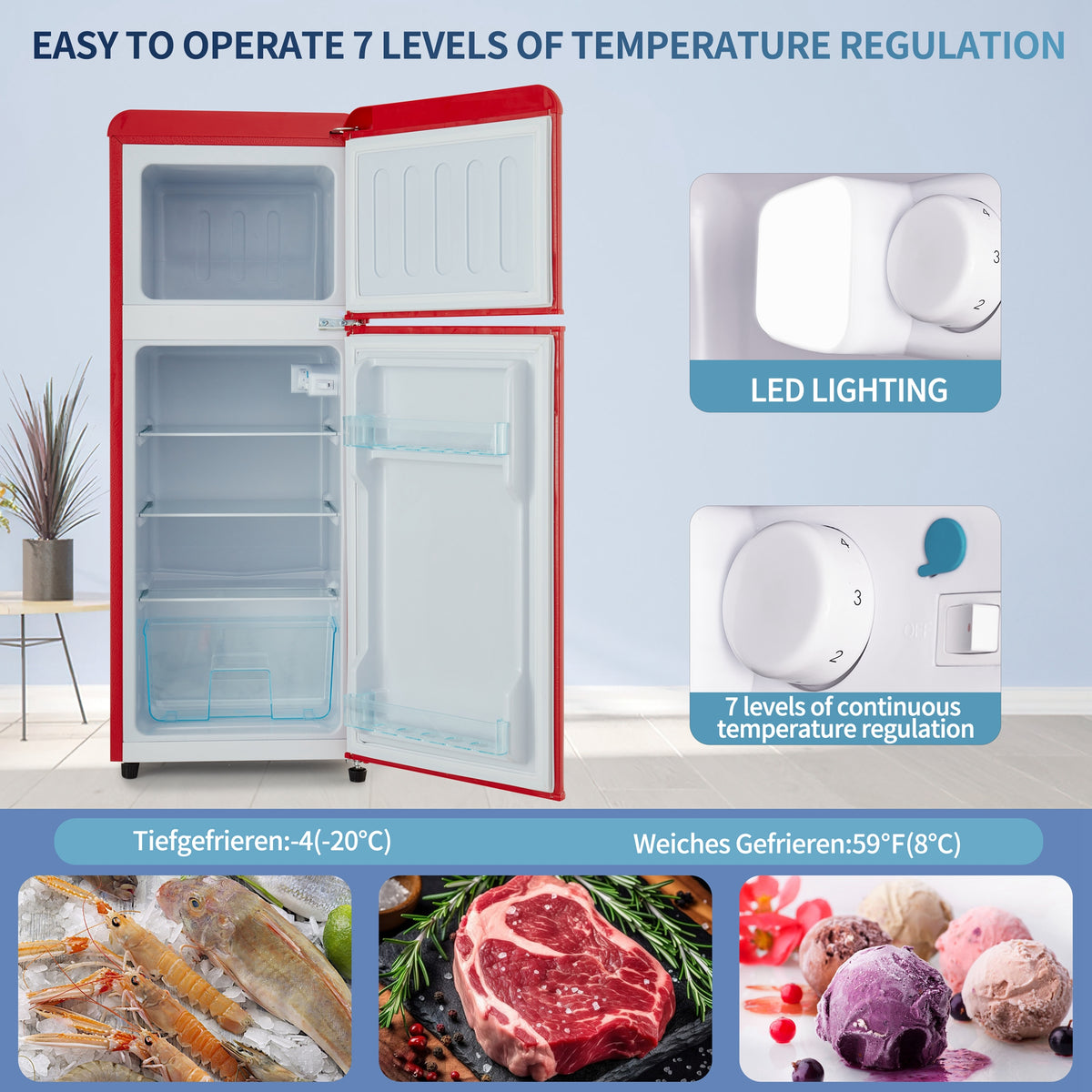 Harper & Bright Designs Double Door Mini Fridge with Freezer, 3.2 Cu.Ft Compact Refrigerator with Adjustable Shelf, Adjustable Thermostat and Reversible Door for Bedroom, Dorm, Home Office, White