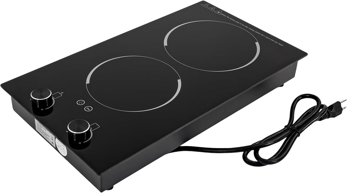 Electric Ceramic Cooktop with Timer,2 Burners Built-in Radiant Electric Stove Top with Child Safety Lock,24 Inch Electric Cooktop with Sensor Touch Control (9 Power-2 Burners)