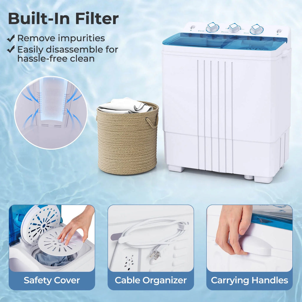 Costway Twin Tub 20Lbs Top Load Washing Machine with Gravity Drain