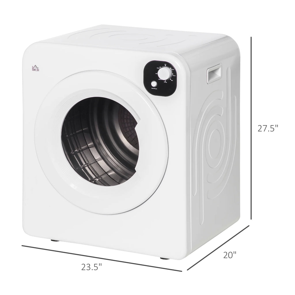 Clothes Dryer HOMCOM Portable Clothes Dryer, 120V 1300W Compact Laundry Dryer with Intelligent Drying, 3.2 cu.ft Stainless Steel Drum, Front Load Electric Dryer for Apartments, Dorms, RVs, White,Elec