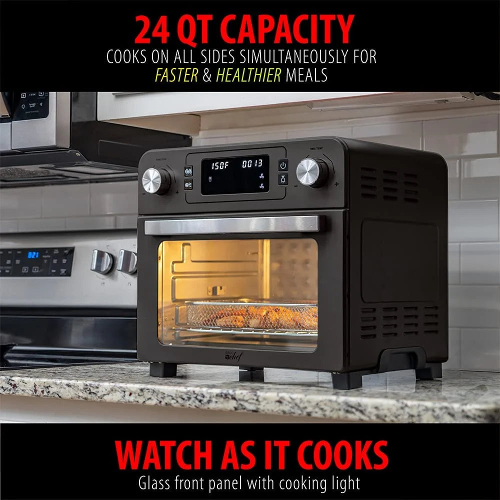 Restored Deco Chef TQAIRGUN 24QT Stainless Steel Countertop Toaster Air Fryer Oven with Accessories Black (Refurbished)