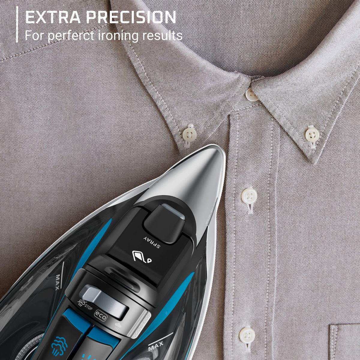 Rowenta Focus Excel Steam Iron for Clothes, Stainless Steel Soleplate, 1750 Watts, Black & Blue, DW5280